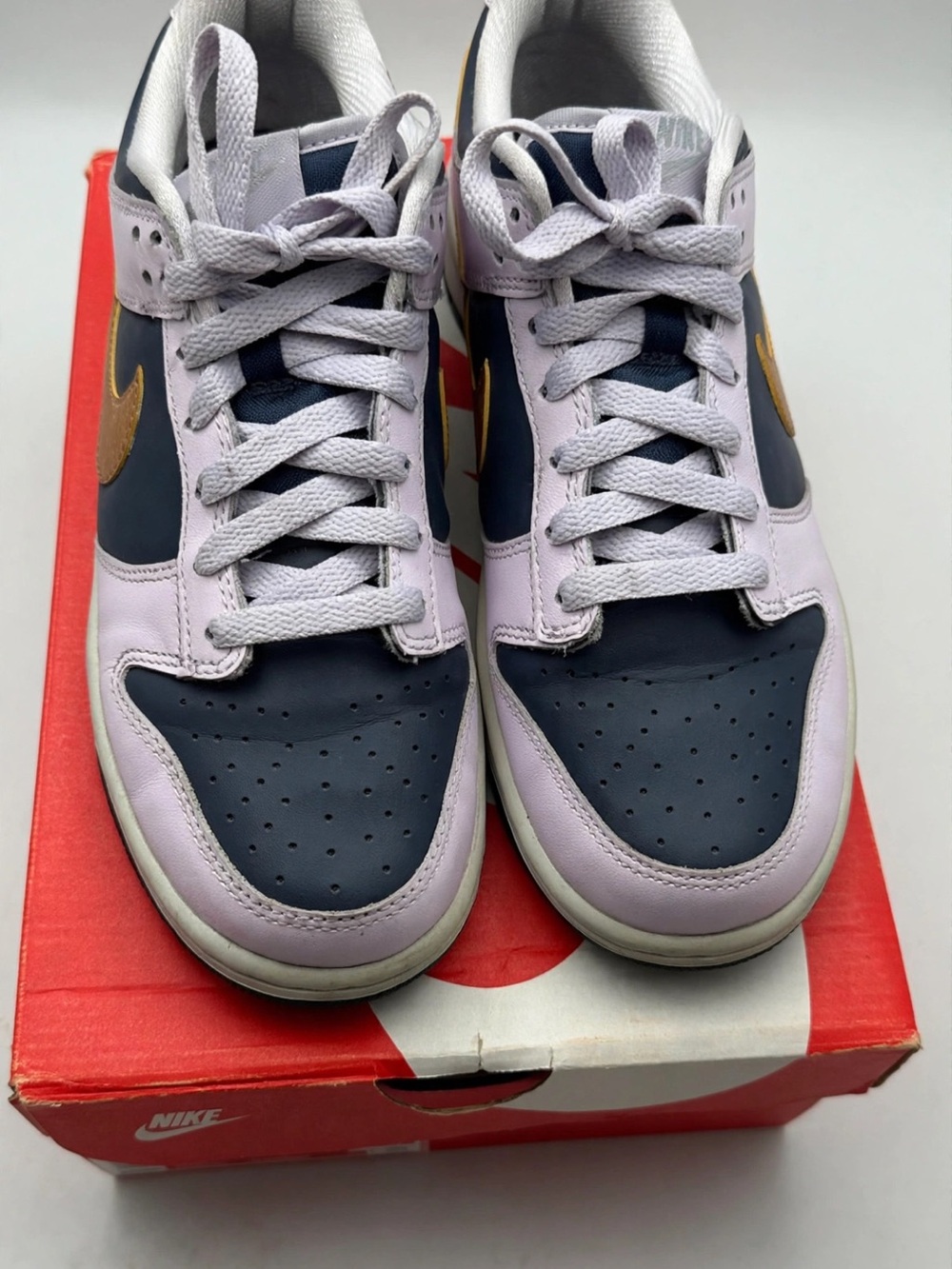 Nike Dunk Low — Navy, Lavender & Gold Accent